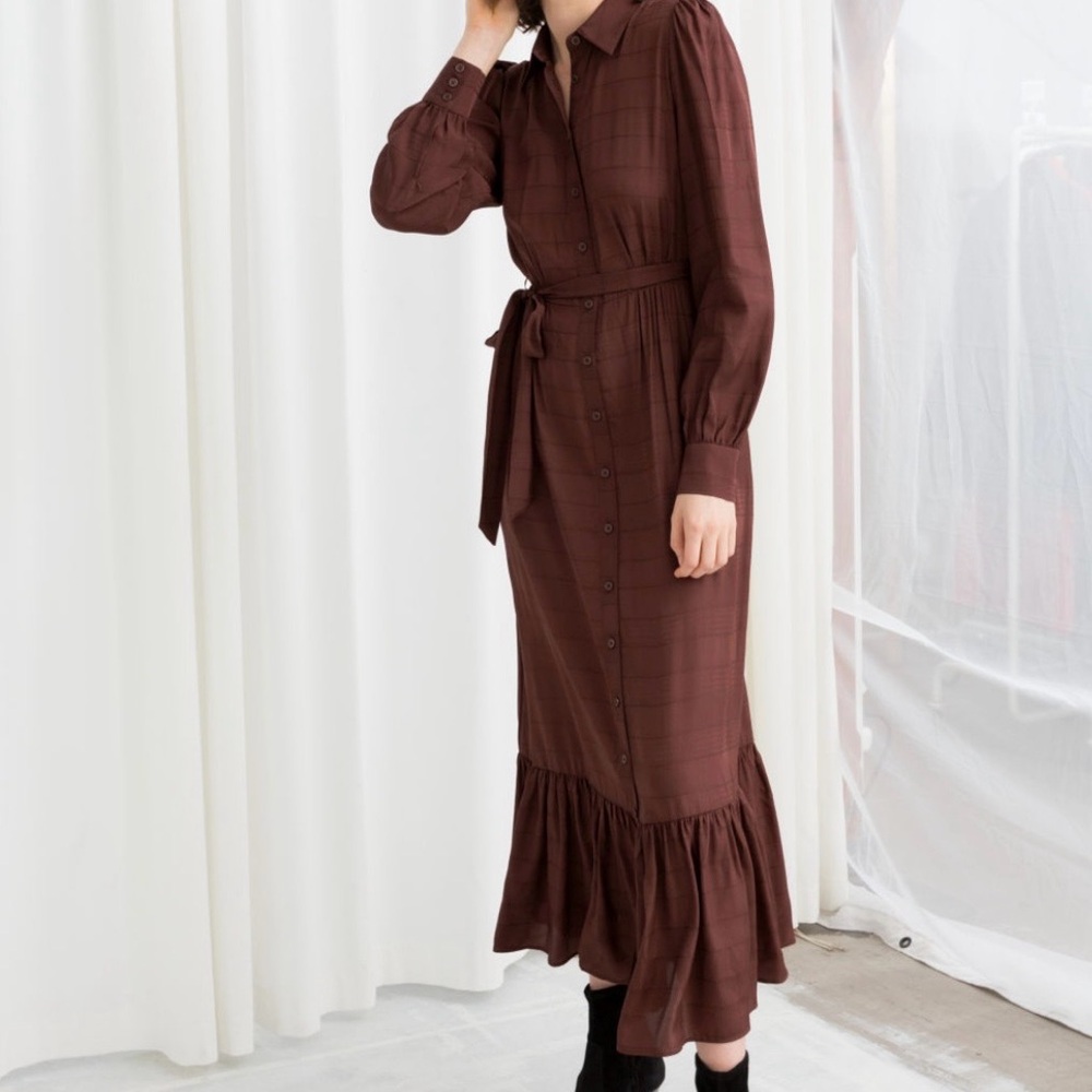 & Other Stories Brown Ruffle MIDI Dress